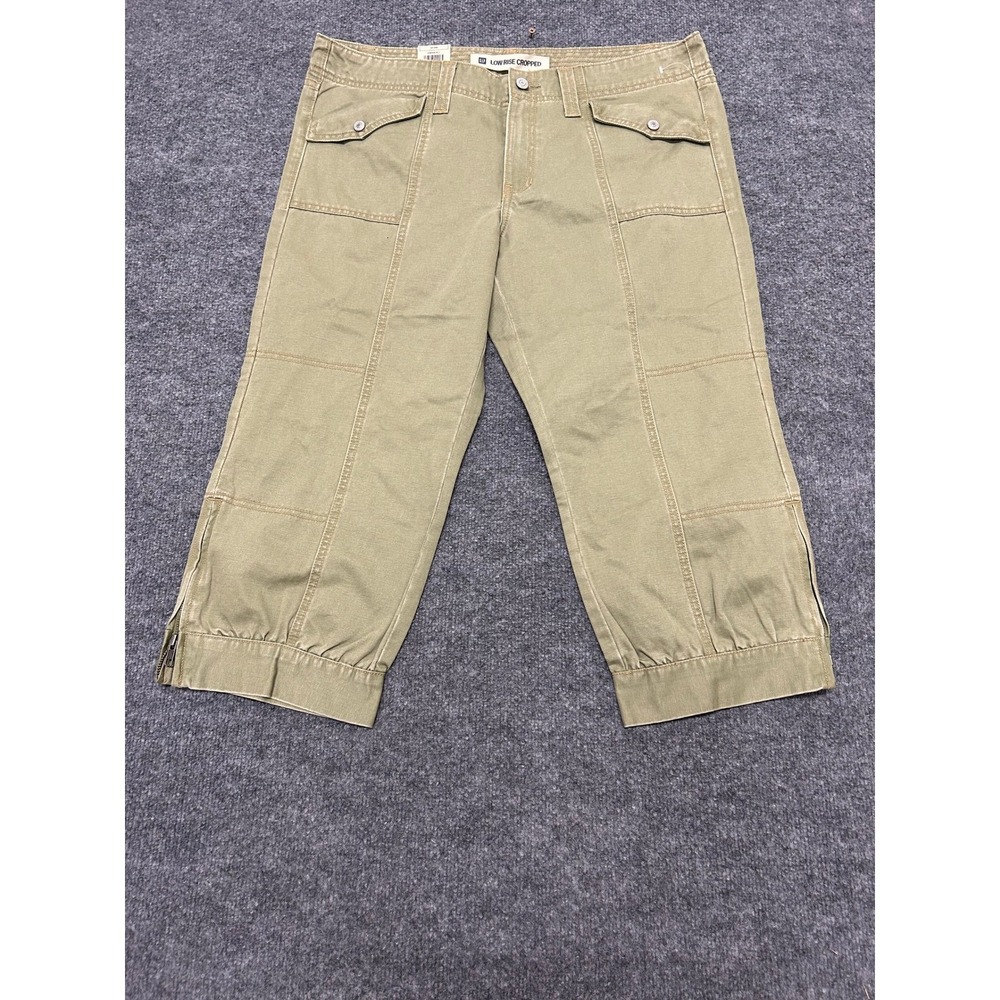 Gap Cropped Pants Womens Size 16 Olive Green Low Rise Utility Cargo Cotton Zip